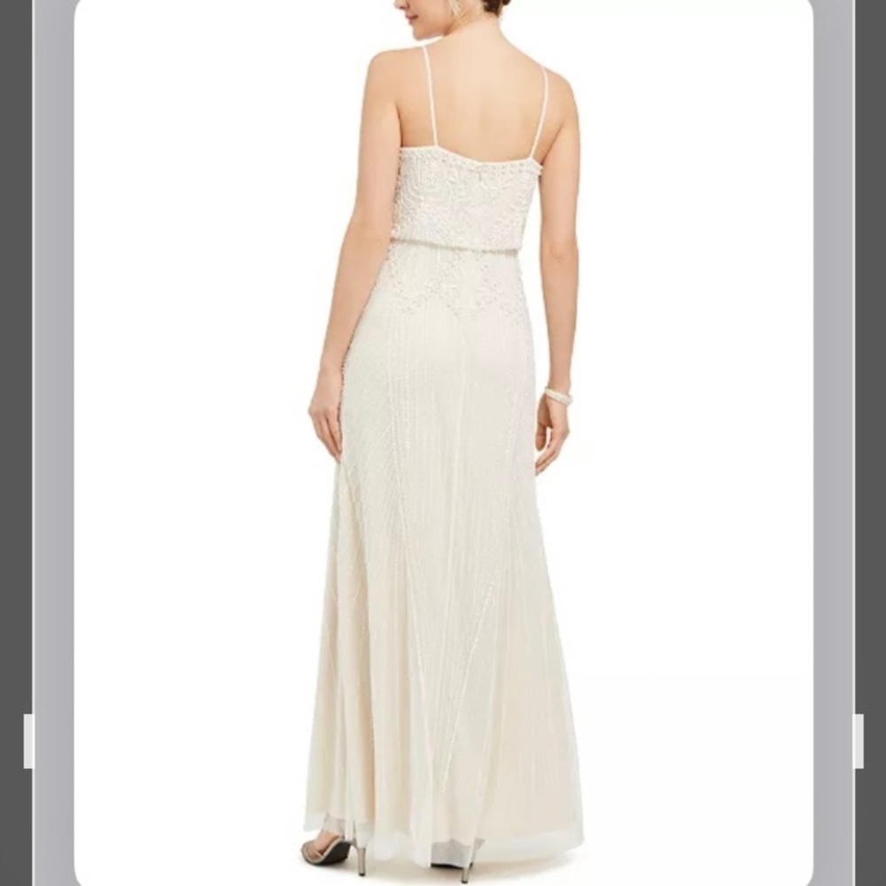 ADRIANNA PAPELL Imitation Pearl Bead Embellished Blouson Gown in Ivory Size 10 - Picture 2 of 7